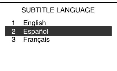 SUBTITLE LANGUAGE 1 English 2 Español 3 Français