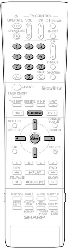 TV CONTROL OPERATE VOL CH OPERATE OPEN/CLOSE INPUT CH 1 2 3 4 5 6 DIRECT 7 8 9 EASE SHOWVIEW 0 C -TV/DVD SHOWVIEW TIMER ON/OFF TIME SHIFT DUBBING P IN P INPUT HDD START MENU DVD REC LIST ORIGINAL/ PLAY LIST DVD TITLE DVD MENU SET/ENTER EXIT RETURN A B C D REV FWD STILL/PUASE PLAY SLOW STOP/LIVE FUNCTION ANGLE AUDIO SUBTITLE DIRECT CHAPTER ON DISPLAY REC TV MARK SCREEN DISPLAY RGB OFF TAMPER BACK PROOF LIGHT SHARP