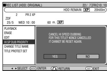 SHARP DV-HR450S - Example: cancel High Speed Dubbing Priority - 2