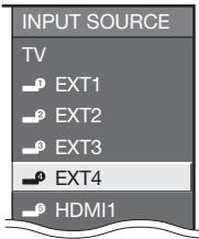 INPUT SOURCE: TV, EXT1, EXT2, EXT3, EXT4, HDMI1
