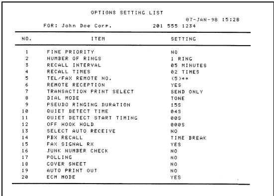 SHARP FO-1660M - Option Setting List - 1