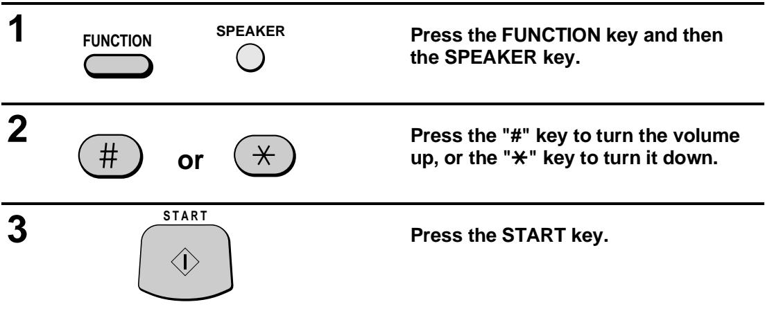 1 FUNCTION SPEAKER Press the FUNCTION key and then the SPEAKER key. 2 # or ✕ Press the "#" key to turn the volume up, or the "*" key to turn it down. 3 START Press the START key.