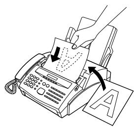 Illustration of a hand printing a document into a digital telephone, with arrows indicating the process and letter 'A' visible.