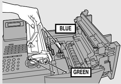 SHARP FO-4400 - Hold the toner cartridge by the handle and insert it into the print compartment. - 1