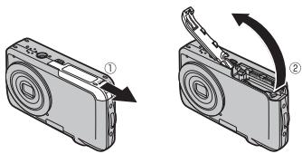 FUJIFILM FINEPIX JV200 - Open the battery-chamber cover. - 1