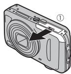 FUJIFILM FINEPIX T300 - Open the battery-chamber cover. - 1