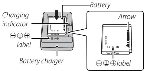 FUJIFILM FINEPIX F200 EXR - Place the battery in the charger. - 1