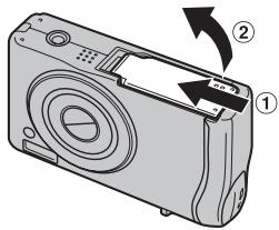 FUJIFILM FINEPIX F40FD - Open the battery cover. - 1