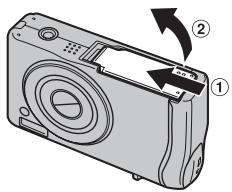 FUJIFILM FINEPIX F40FD - Open the battery cover. - 1