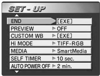 FUJIFILM FINEPIX S1 PRO - Press the “MENU/EXE” button. The “SET-UP” menu appears on the color LCD monitor. - 1
