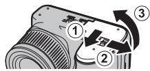 FUJIFILM FINEPIX S3400 - Open the battery-chamber cover. - 1