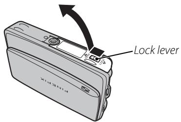 FUJIFILM FINEPIX Z80 - Open the battery-chamber cover. - 1