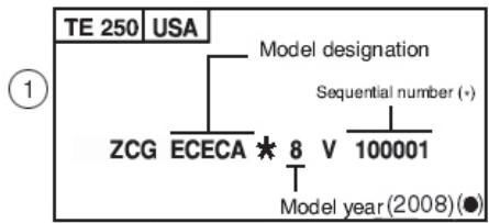 HUSQVARNA TE 250 - VEHICLE IDENTIFICATION NUMBER (V.I.N.) - 1