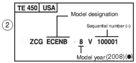 HUSQVARNA TXC 450 - VEHICLE IDENTIFICATION NUMBER (V.I.N.) - 2