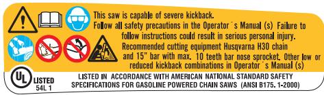 HUSQVARNA 440 E TRIOBRAKE - Symbols on the machine and/or in the manual: - 20