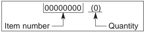 00000000 Item number ↑ (0) Quantity