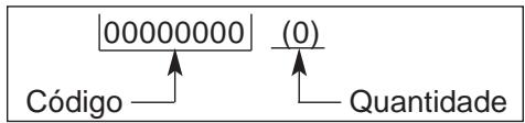 |00000000 | (0) | Código —— ↑ Quantidade