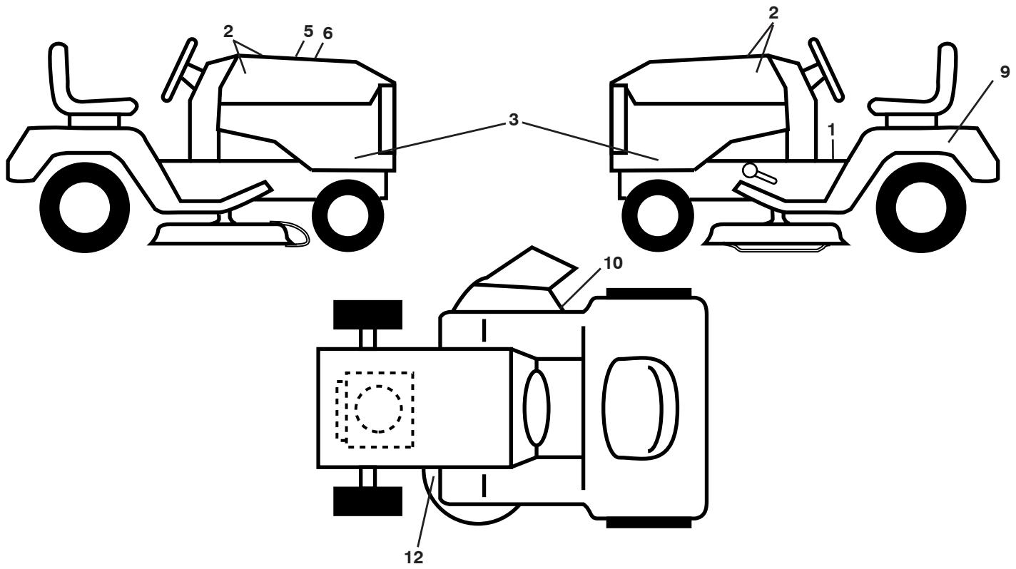 Technical diagram showing three vehicle models with numbered components, including a central control unit and a separate device labeled 12.