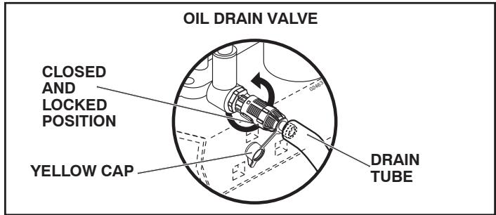 OIL DRAIN VALVE CLOSED AND LOCKED POSITION YELLOW CAP DRAIN TUBE