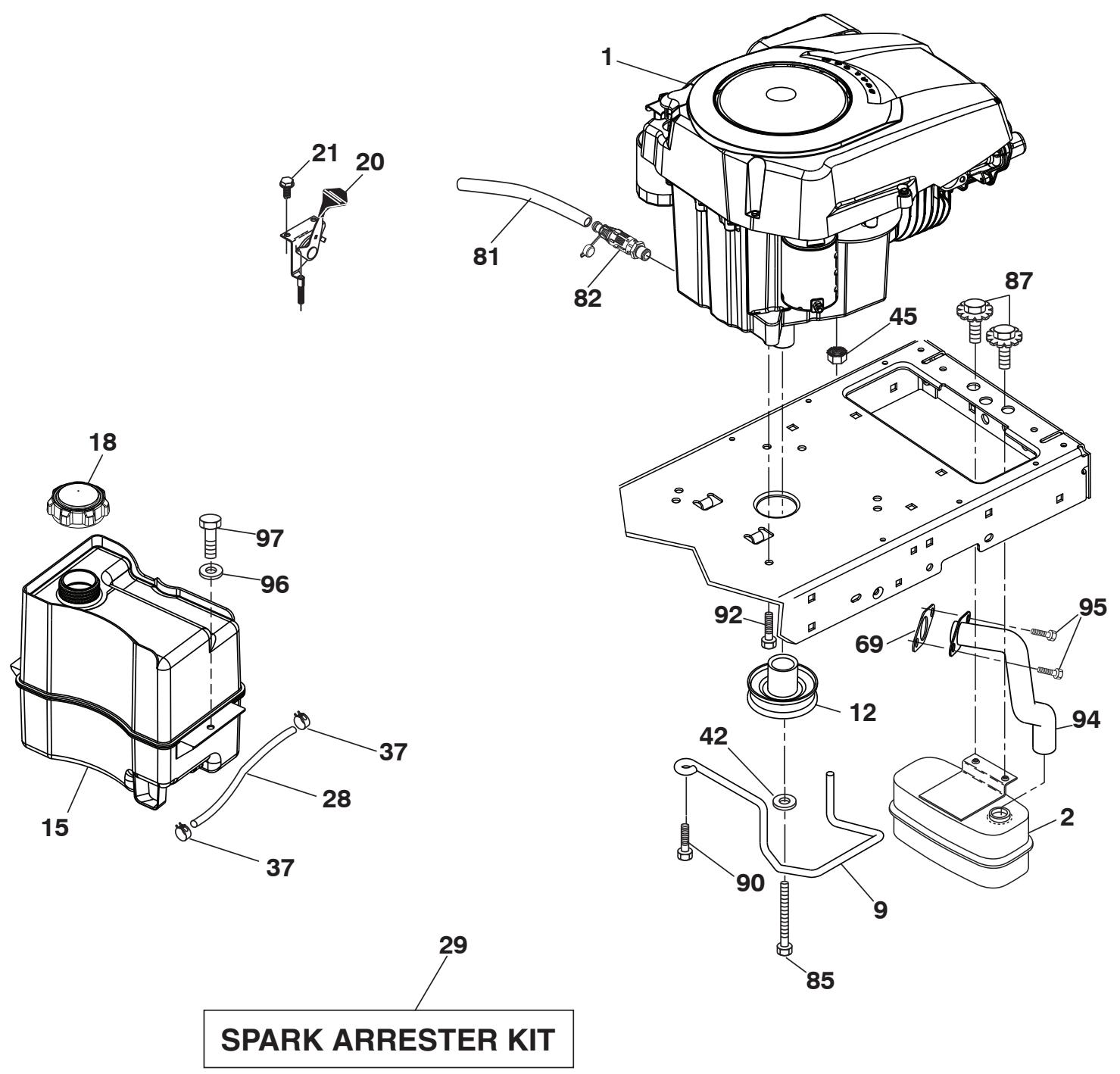 1 20 21 81 82 87 45 92 69 95 94 12 42 90 9 85 29 SPARK ARRESTER KIT 18 97 96 37 28 37 15 90 2