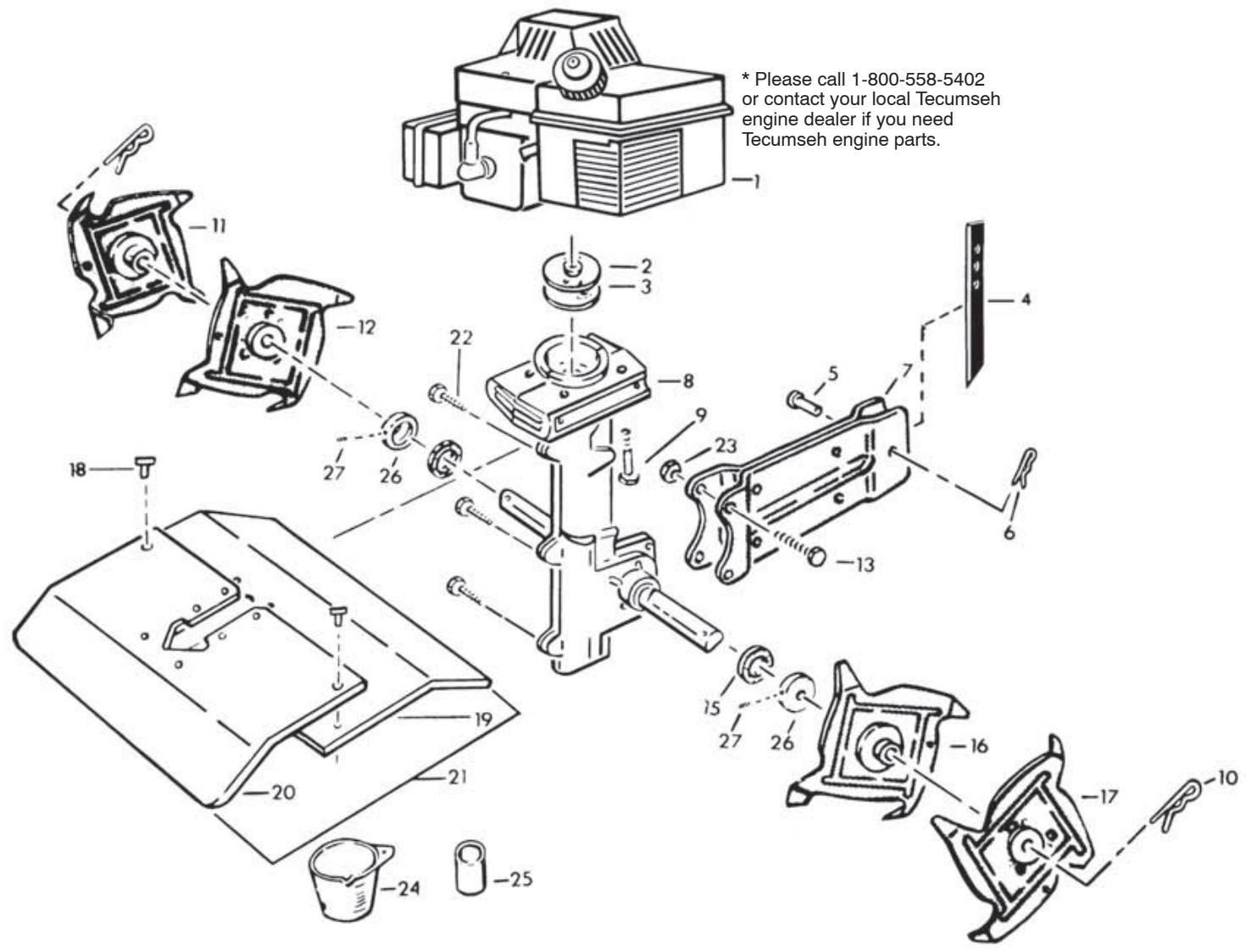 HUSQVARNA CT 20 - ENGINE/TRANSMISSION/TINES/SHIELD - 1