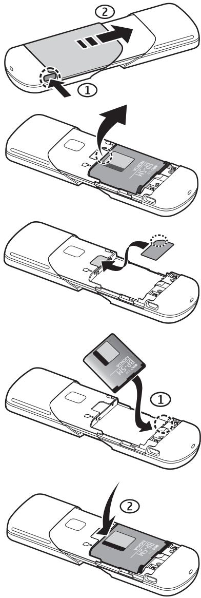 NOKIA 8600 - ■ Instalar la tarjeta SIM y la batería - 1