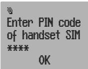 Enter PIN code of handset SIM **** OK