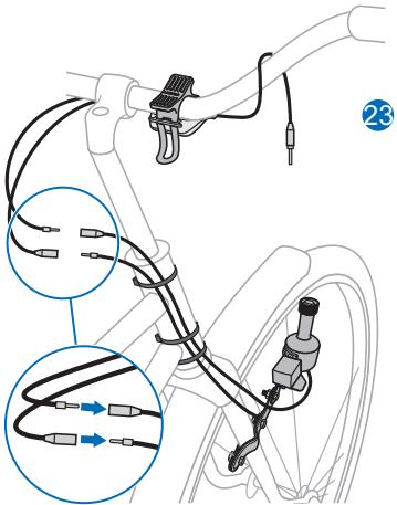Diagram showing cable installation steps with labeled components and magnified views of cable routing