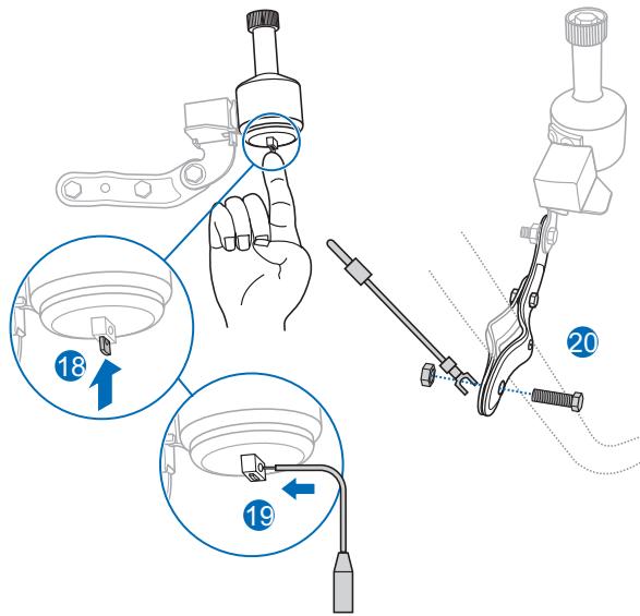 Technical diagram showing mechanical assembly steps with numbered annotations indicating component placement