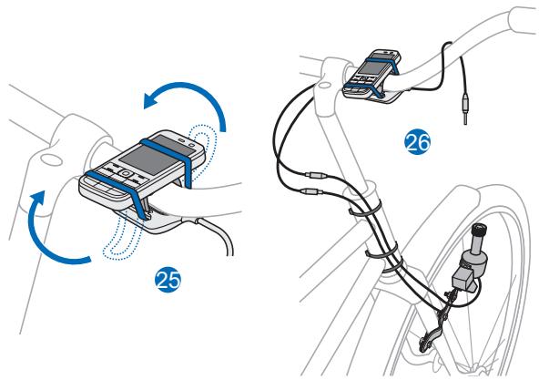 Diagram illustrating a bicycle steering device with labeled parts and motion arrows indicating rotation or movement.