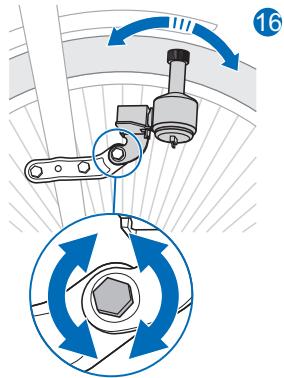 Diagram illustrating mechanical assembly with labeled components and directional arrows, showing rotational motion around a central gear.
