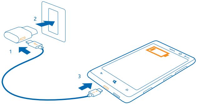 NOKIA LUMIA 820 - Charge your phone with a USB charger - 1