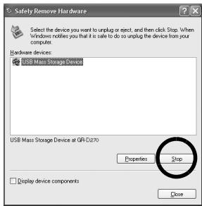 JVC GR-D360EX - Selecteer [USB Mass Storage Device] of [USB Disk] en klik verzolgens op [Stop]. - 1