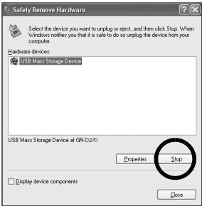 JVC GR-D370EX - Sélectionnez [USB Mass Storage Device] ou [USB Disk], puis cliquez sur [Arrêter]. - 1