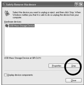 JVC GR-D370EX - Desconexión del cable USB (Windows®) - 1