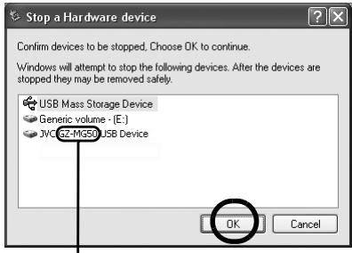 JVC GZ-MG57 - Selecteer [USB Mass Storage Device] of [USB Disk] en klik daarna op [Stop]. - 2
