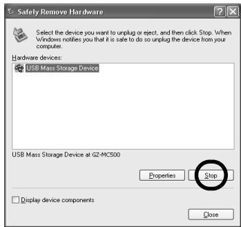JVC GZ-MG57 - Selecteer [USB Mass Storage Device] of [USB Disk] en klik daarna op [Stop]. - 1