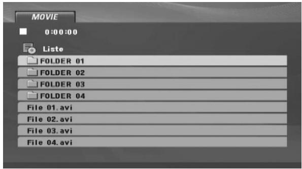 MOVIE 0:00:00 Liste FOLDER 01 FOLDER 02 FOLDER 03 FOLDER 04 File 01.avi File 02.avi File 03.avi File 04.avi