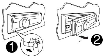 JVC KD-R303 - Retrait du panneau de commande - 1