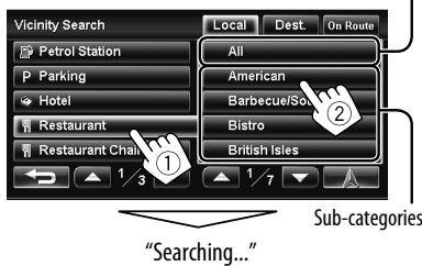 JVC KW-NT1 - Select a category, then a sub-category for the POI. - 1