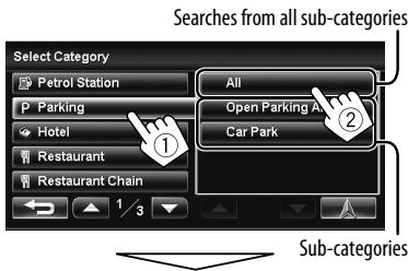 JVC KW-NT1 - Select a category, then a sub-category of the POI. - 1
