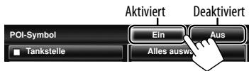 JVC KW-NT1 - Aktivieren oder deaktivieren Sie die POI-Symbole der gewählten Kategorien. - 1