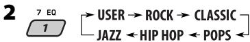 2 7 EQ 1 → USER → ROCK → CLASSIC JAZZ ← HIP HOP ← POPS ←