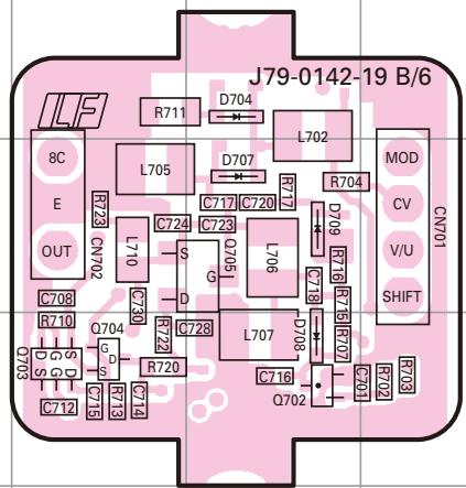 J79-0142-19 B/6 8C E OUT L705 R711 D704 L702 R717 C717 C720 C724 C723 S G L706 R716 C718 R715 R707 D708 L707 Q704 C728 R720 C716 Q702 MOD CV V/U SHIFT R703 C702 R704 C716 C715 C714 C712 R713 Q703