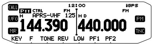 CALL PIT CTRL 12:00 iGPS UFO H APRS-VHF FM 125 H D PM MR 144.390 440.000 KEY F TONE REV LOW PF1 PF2 THC