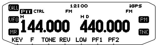 CALL PITI CTRL 12:00 iGPS FM FM UFO H H D FM 144.000 440.000 MR KEY F TONE REV LOW PF1 PF2 THC