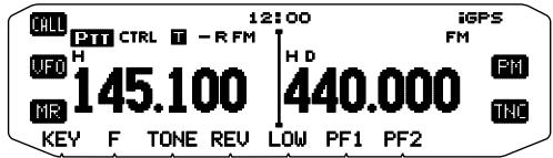 CALL PTT CTRL T -R FM 12100 iGPS UFO H H D FM 145.100 440.000 MR KEY F TONE REV LOW PF1 PF2 THC