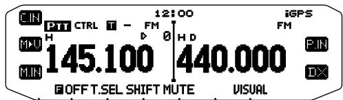 CIN PTT CTRL T - FM 12:00 iGPS MIV H D 0 H D FM MIN 145.100 440.000 PIN MIN OFF T.SEL SHIFT MUTE VISUAL IX