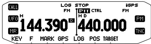 CALL LOG STOP iGPS FM CTRL FM UFO H H D 144.390 440.000 MR PM TNC KEY F MARK GPS LOG POS TARGET