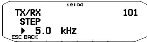 12:00 TX/RX 101 STEP ► 5.0 kHz ESC BACK